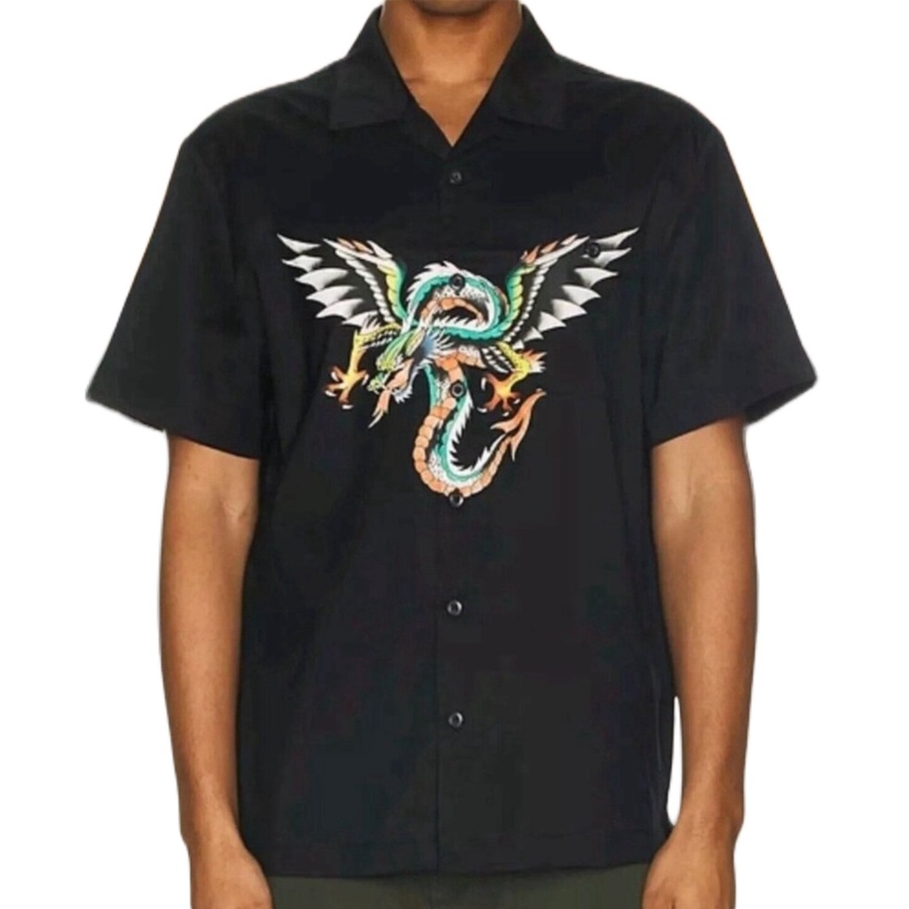 ED HARDY DRAGON TWILL SHORT SLEEVE BUTTON DOWN / Medium